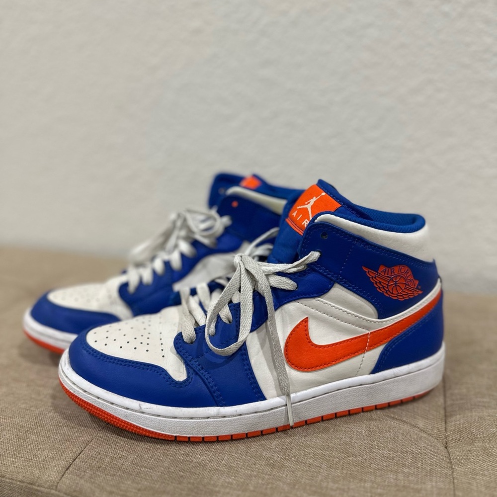 Nike Air Jordan 1 Mid “Knicks” Blue and Orange Sneakers